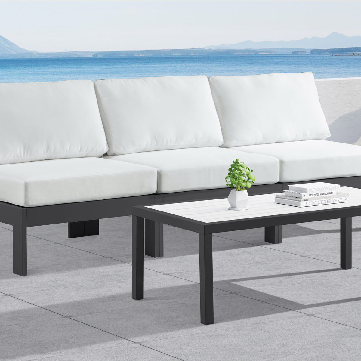 Nizuc - Outdoor Patio 3 Seat Armless Modular Sofa With Gray Frame