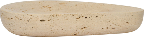 Beige travertine bowl top view with smooth oval rim