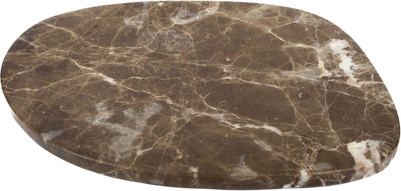 Dark brown genuine marble decorative tray with white veining, oval