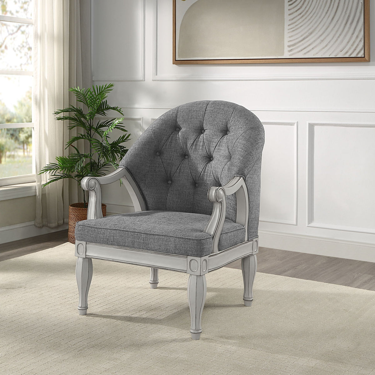Florian - Antique Chair - Gray / White