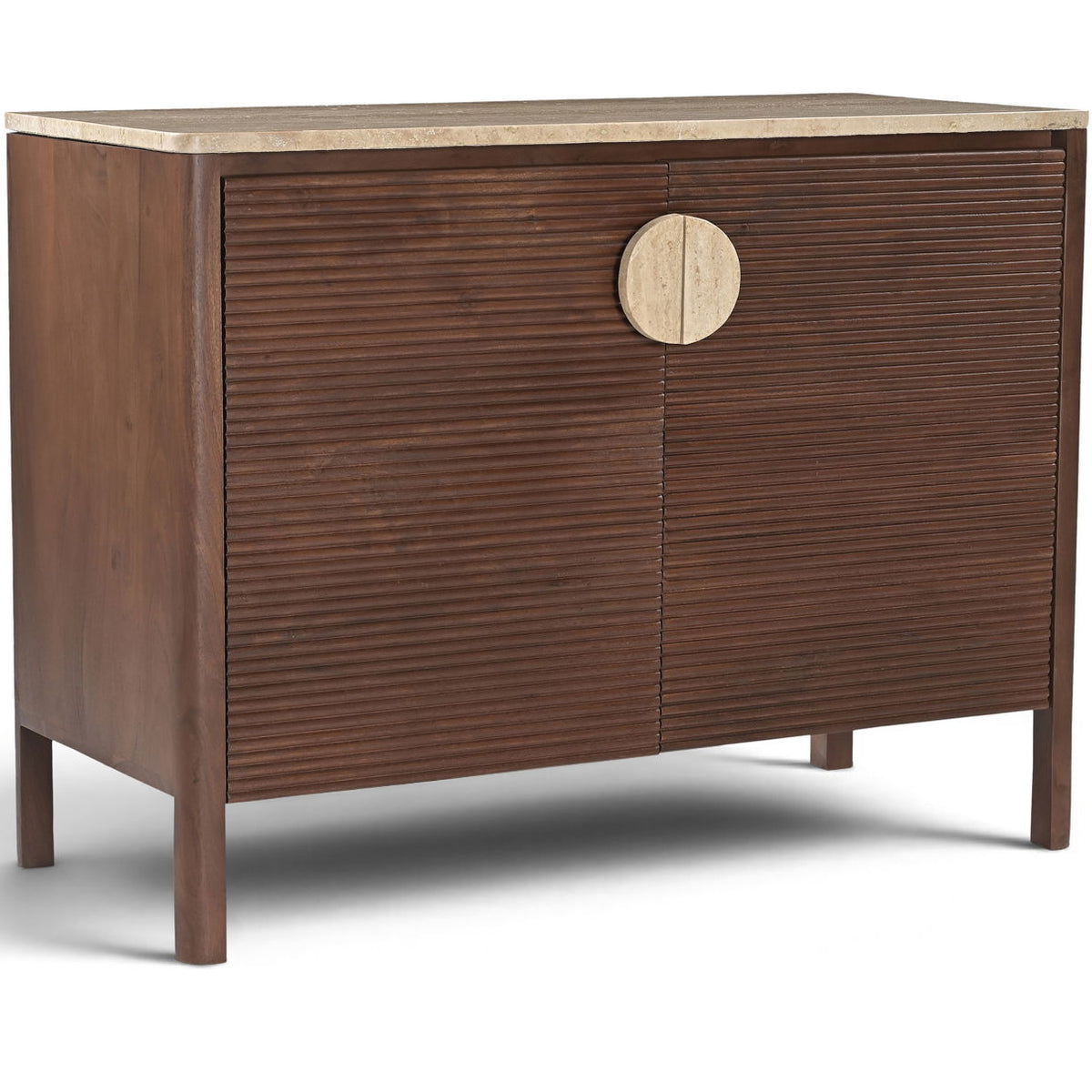 Varenna acacia wood sideboard, dark brown, 2-door design with round knob pulls