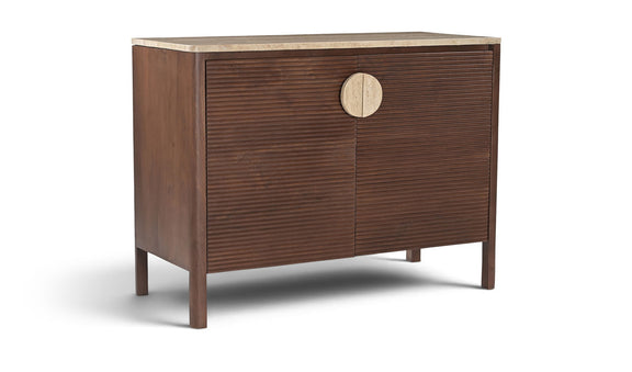 Varenna acacia wood sideboard, dark brown, 2-door design with round knob pulls
