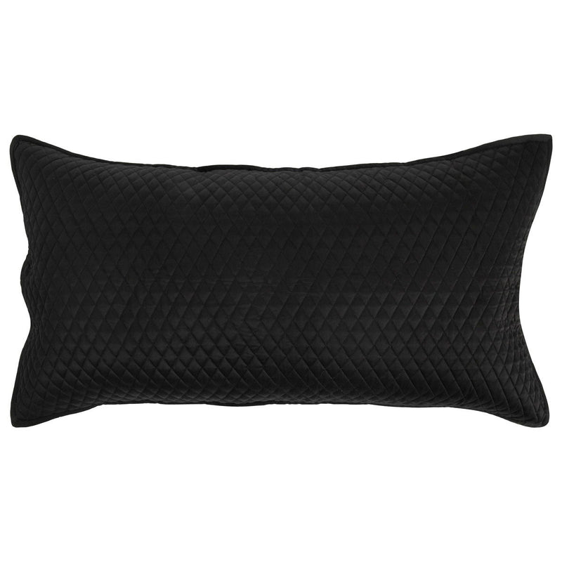 Quilted rectangular throw pillow sham, black with diamond pattern stitching