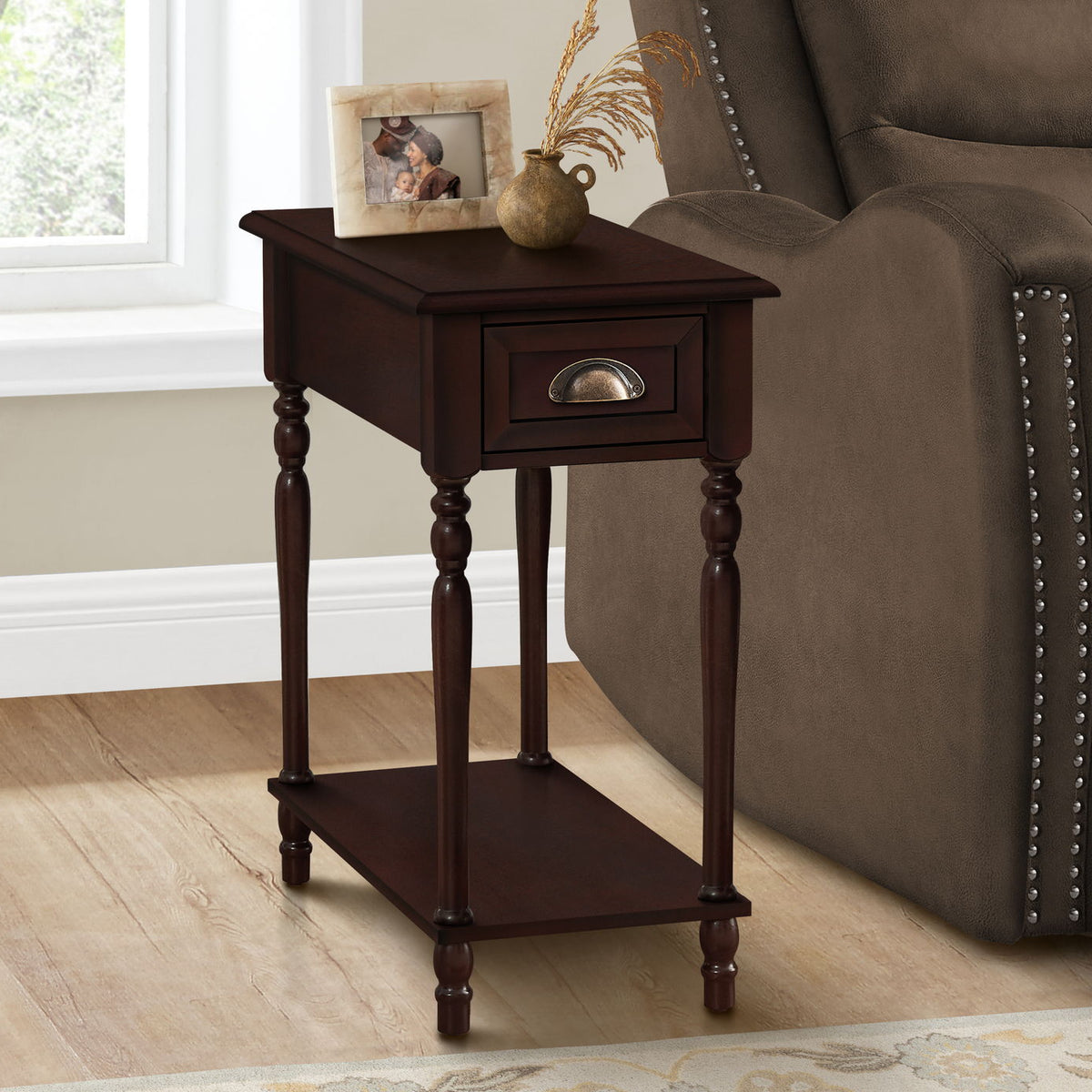 Accent Side Table, 2 Tier, Storage Drawer, Stylish Traditional Design
