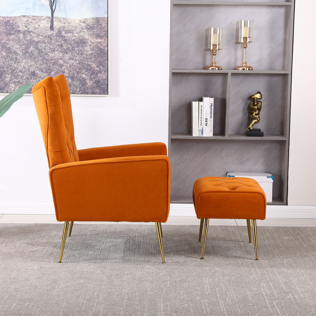Modern Accent Chair With Ottoman, Comfy Armchair For Living Room