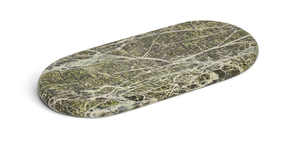 Genuine marble tray, green oval with pale white vein patterns