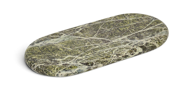 Genuine marble tray, green oval with pale white vein patterns