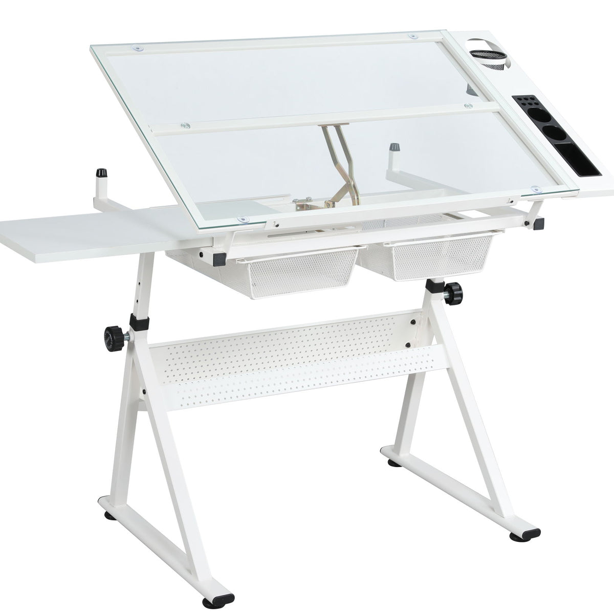 Adjustable Tempered Glass Drafting Printing Table With Chair