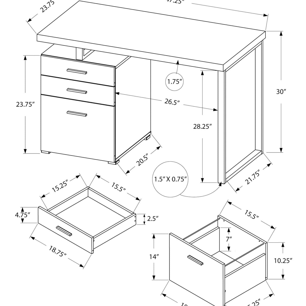 Computer Desk Left Right Set-Up Storage Drawers For Home Office