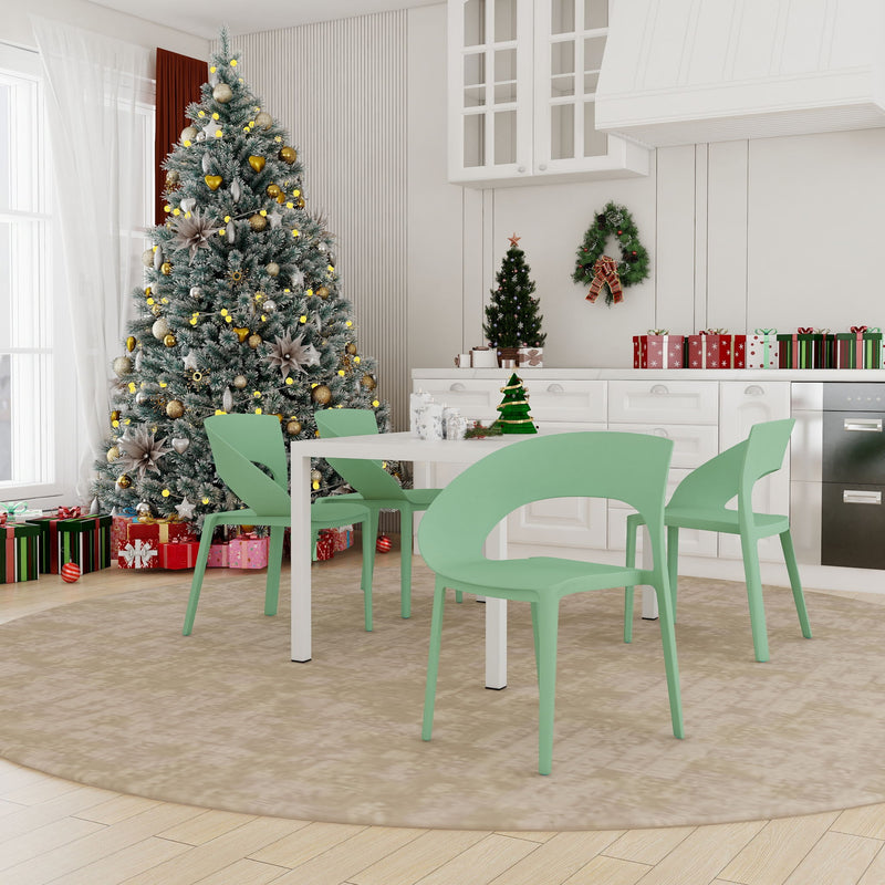 4 Piece Set Of Modern Designed Single Chairs With Long Table