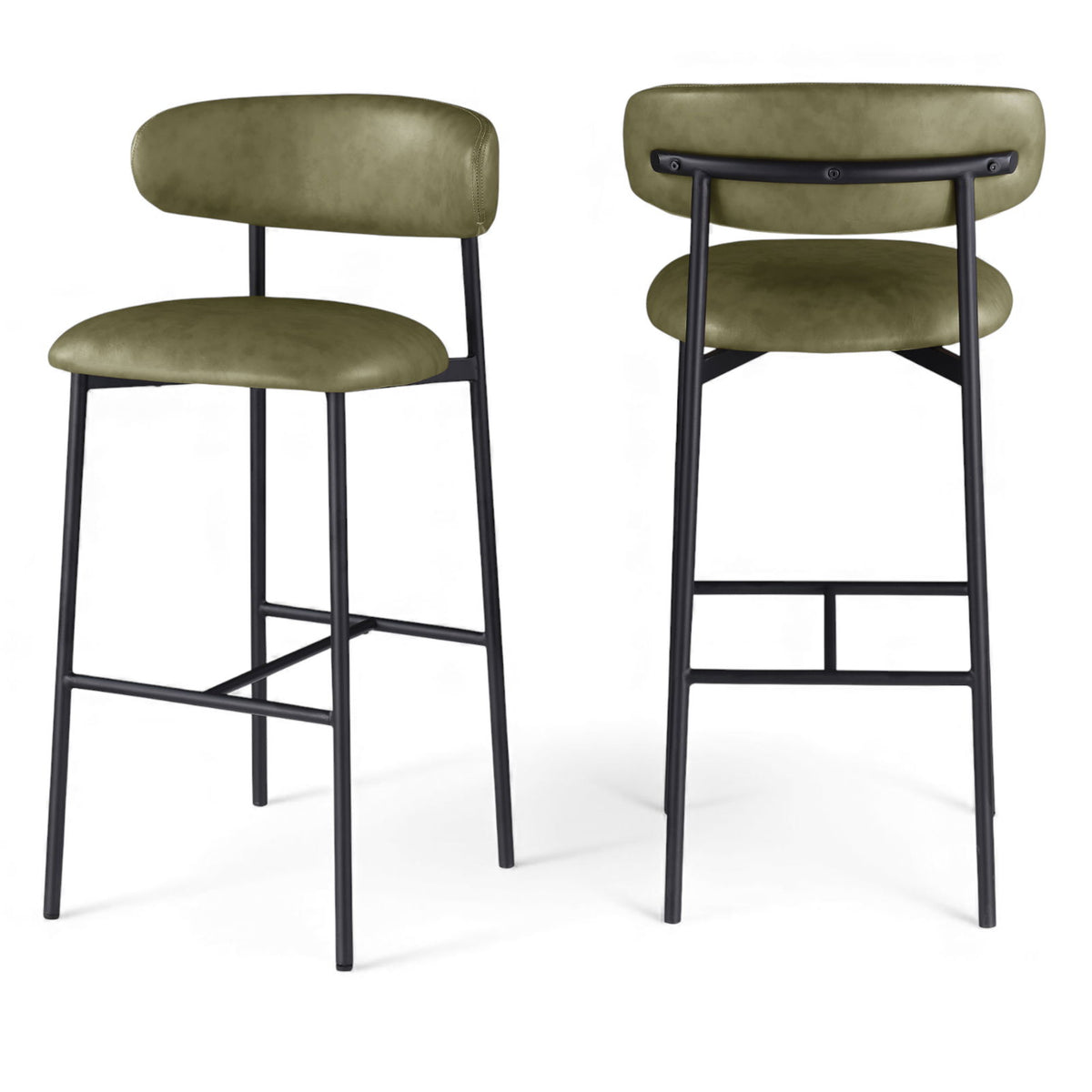 Lupita - Vegan Leather Upholstered Bar Stool With Matte Black Frame (Set of 2)