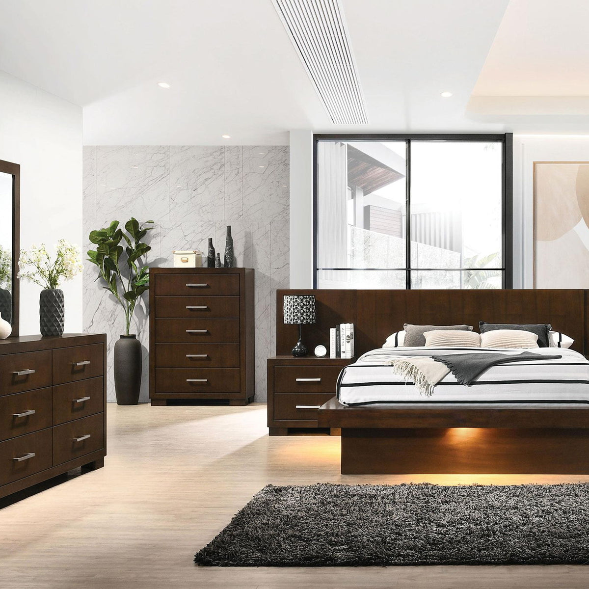 Jessica 6-piece Eastern King LED Bedroom Set Cappuccino