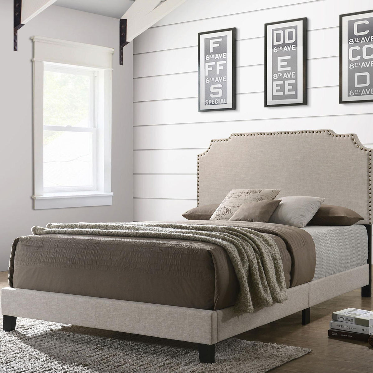 Tamarac Upholstered Eastern King Panel Bed Beige