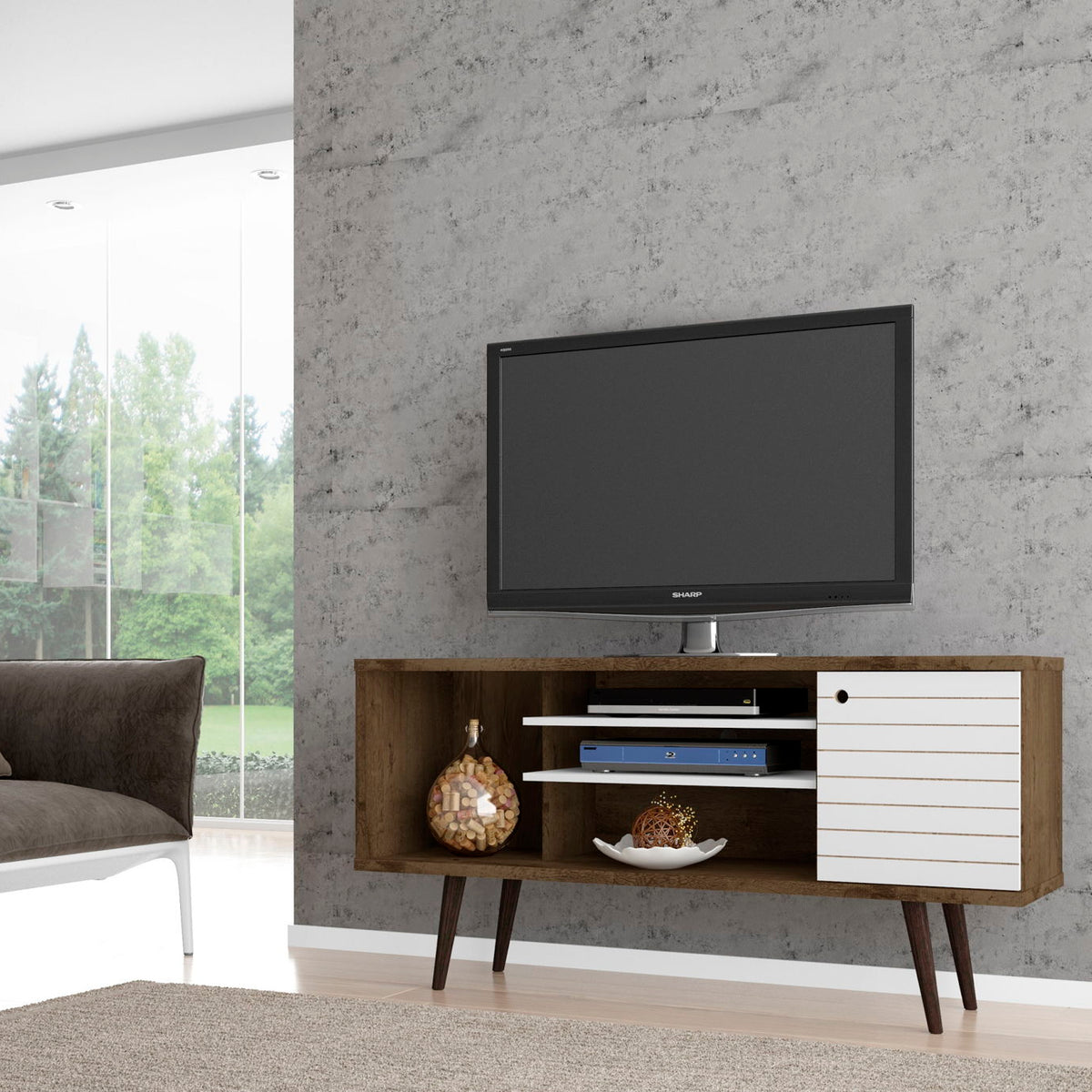 Manhattan Liberty - 53" TV Stand With Rustic Brown Frame