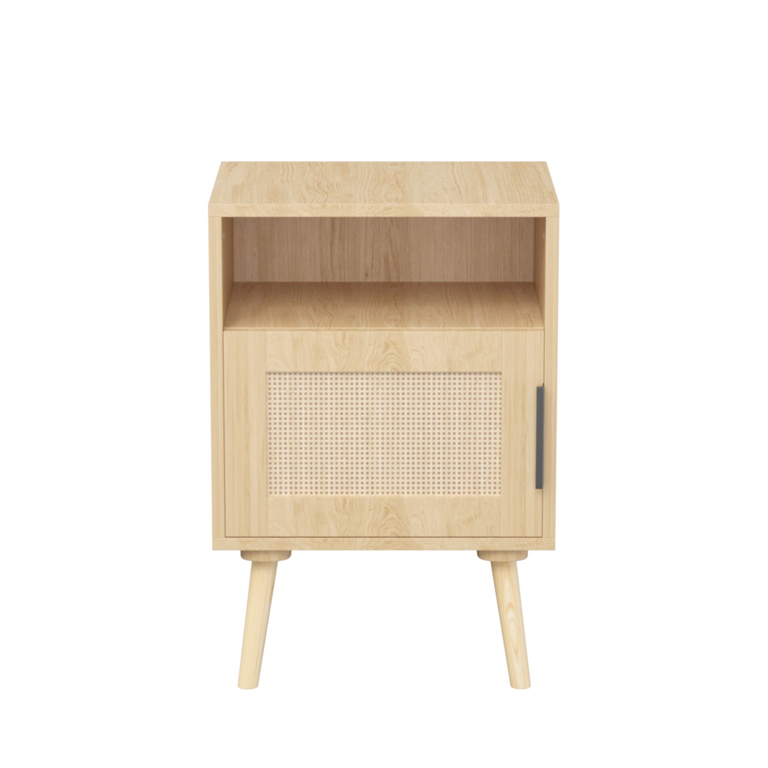 Nightstand, Side Table With Door And Open Shelf For Bedroom - Oak