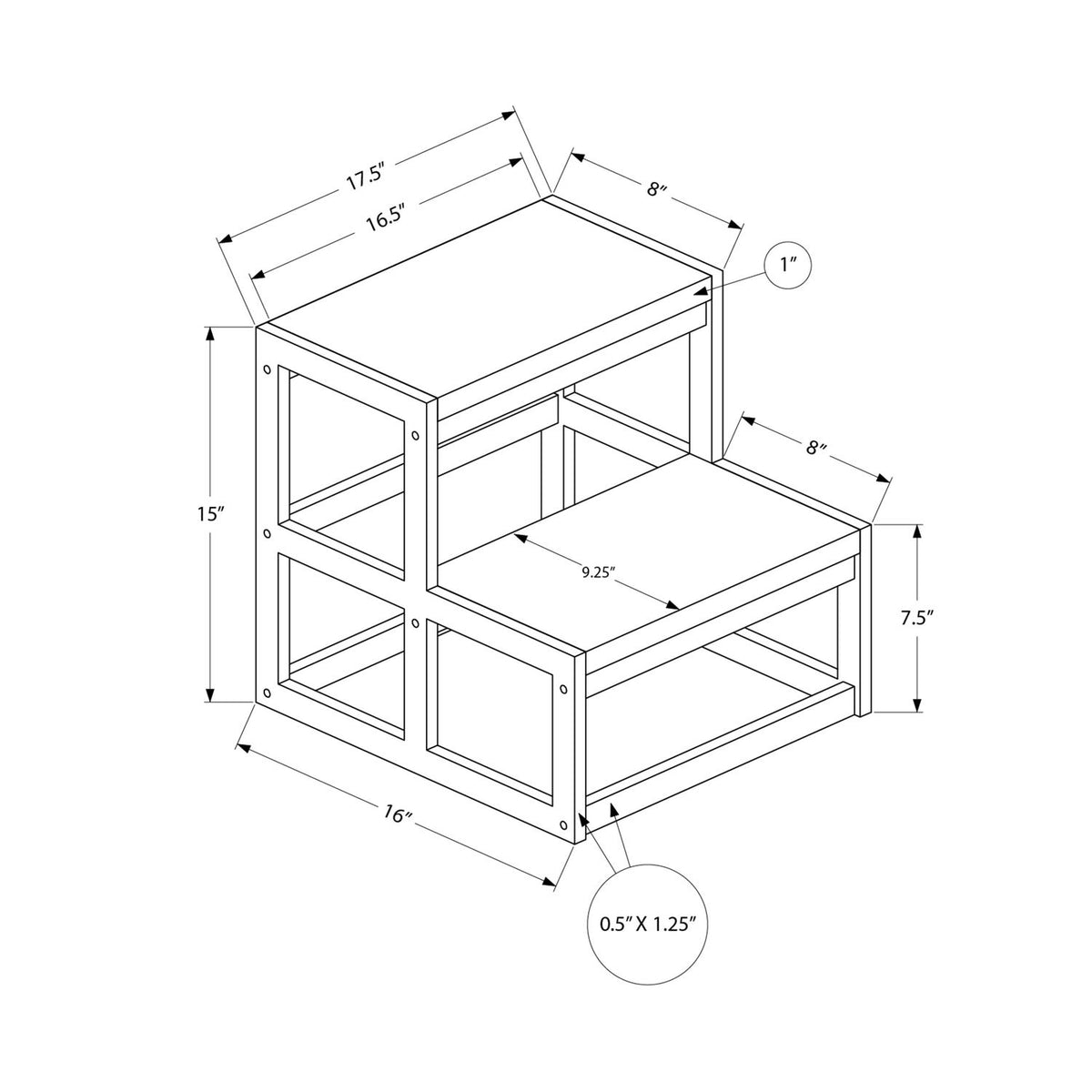 Ladder step stool diagram with two platforms and labeled dimensions