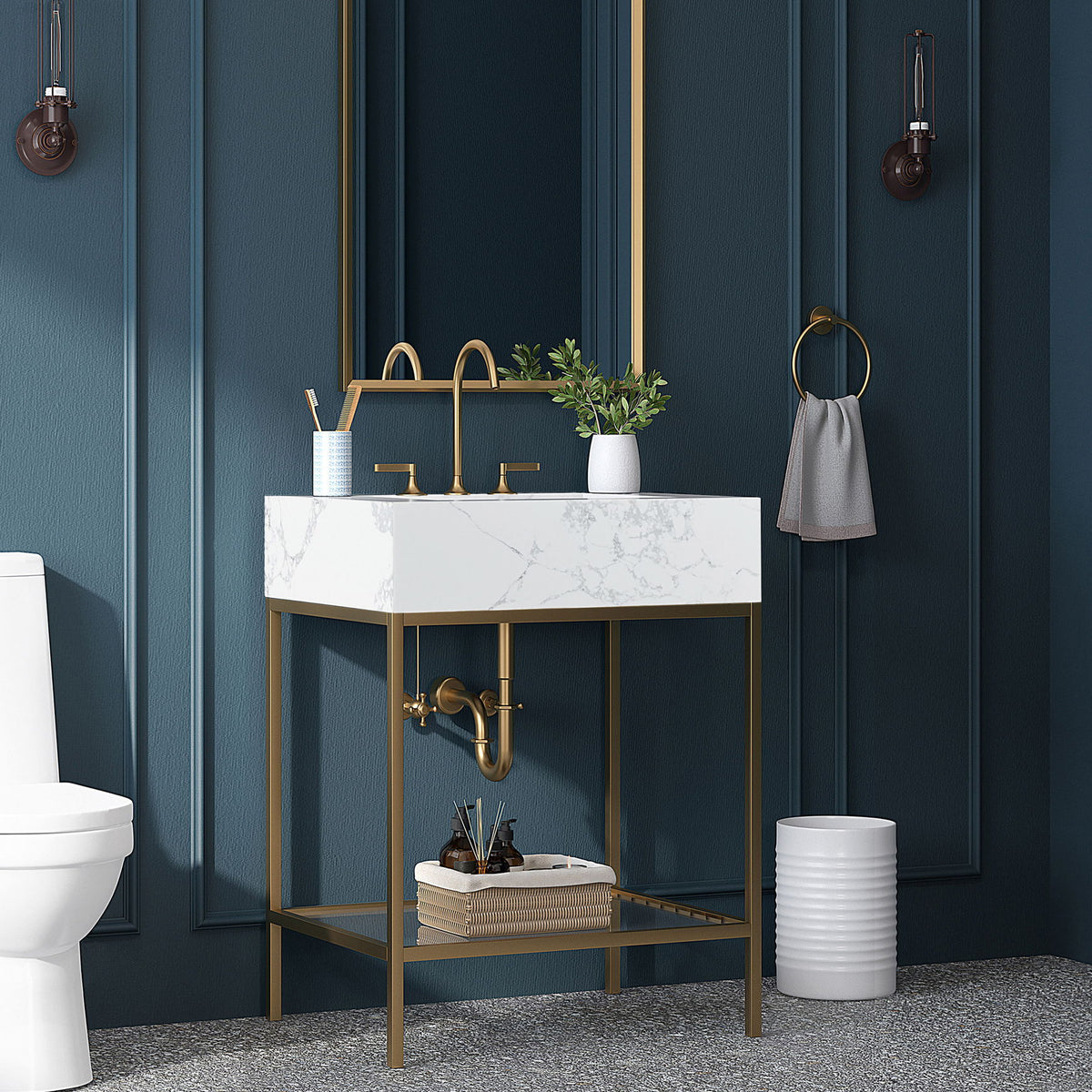 Marmo - Engineered Marble Bathroom Vanity With Gold Base