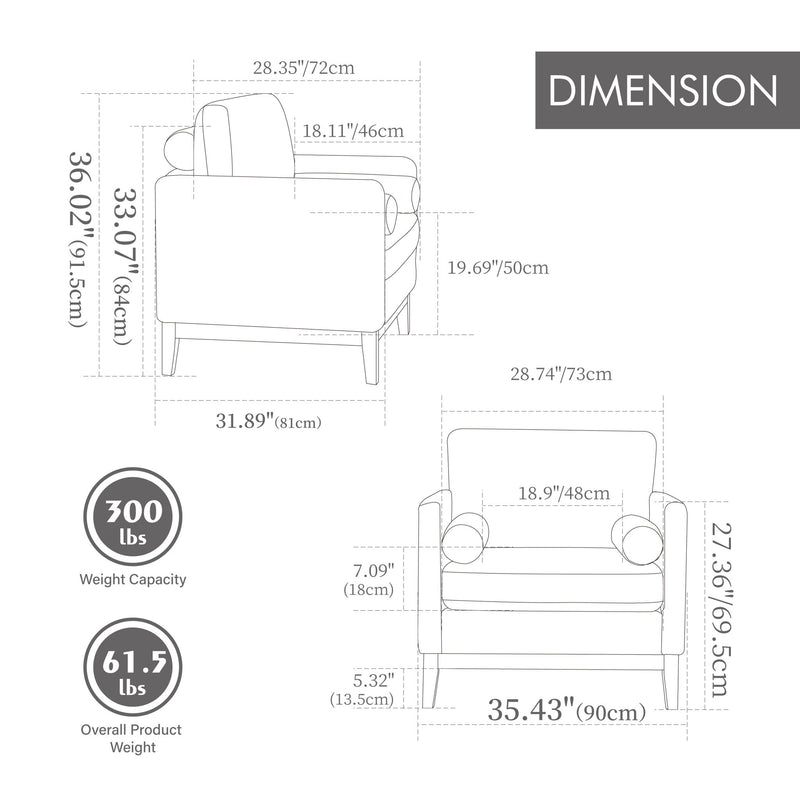 Wide Modern Performance Accent Chair With Natural Legs