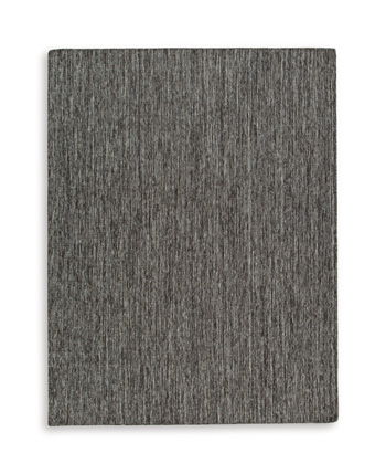 Black textured rectangular area rug with dense short pile and mottled surface