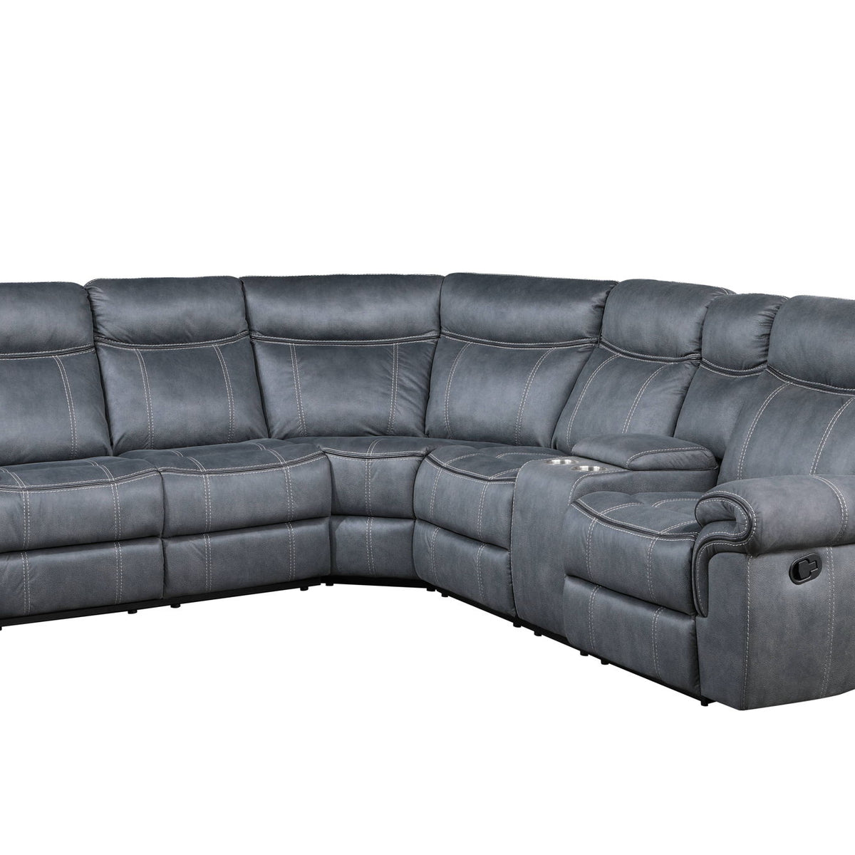 Dollum - Two Tone Nubuck Manual Recliner Sectional Sofa With USB Port Cupholder Console