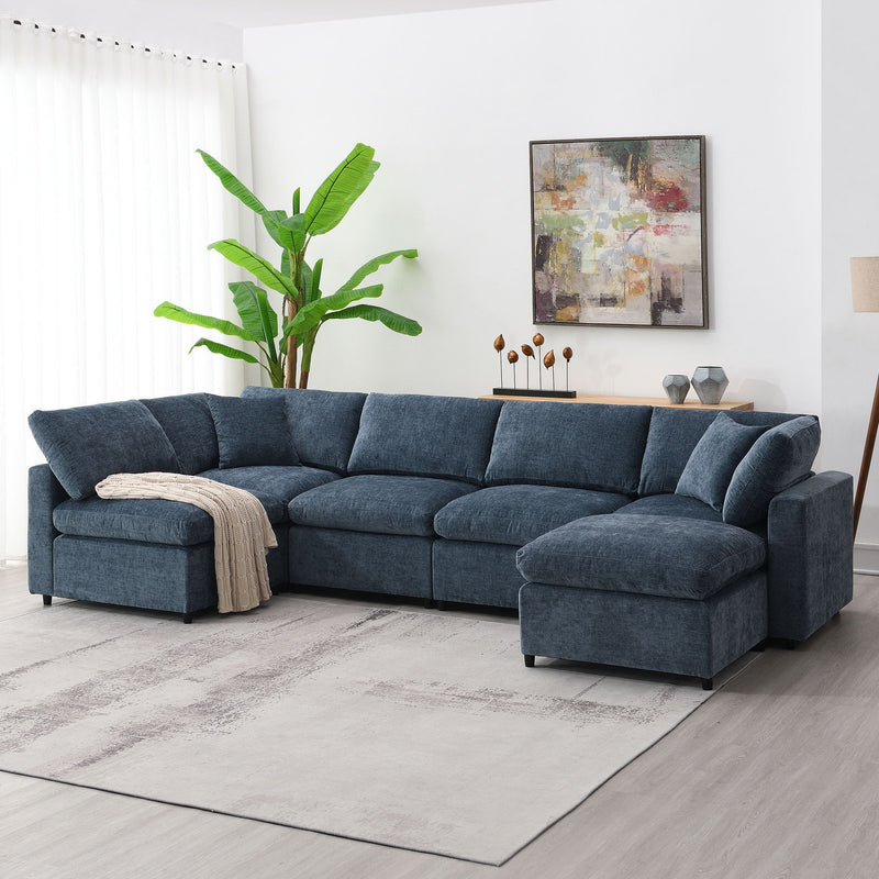 Modern Modular Cloud Sofa Bed, 6 Seat Sectional Couch Set With Ottoman, Free Combination, Convertible U Shaped Sleeper Sofa For Living Room