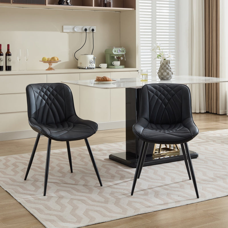 Dining Chairs Set of 2 Mid Century Modern Kitchen Chair Comfortable Upholstered Faux Leather Dinner Chairs for Kitchen Dining Room, Black