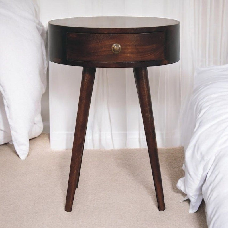 Nordic Circular Shaped Bedside Table - Walnut