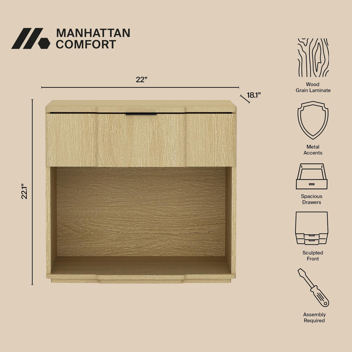 Manhattan Clive - 1-Drawer Accent Nightstand