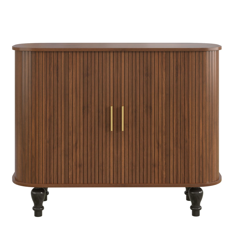 Fluted Liquor & Coffee Bar Cabinet With 6 Wine Racks And 3 Glass Holders