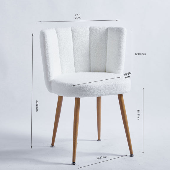 Ergonomic dining chair, white textured upholstery, wood legs; 18.1 in wide