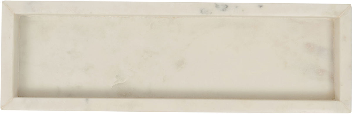 Rectangular genuine marble tray with light beige veining and smooth raised edges