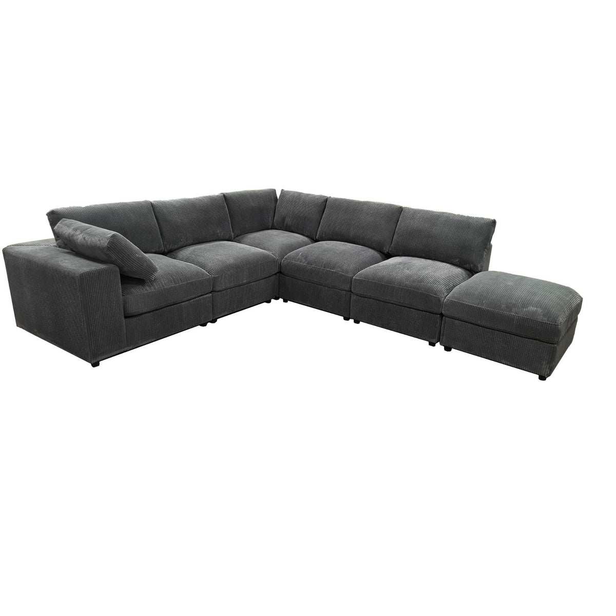 Dark gray modular sectional sofa with chaise and ottoman-style chaise
