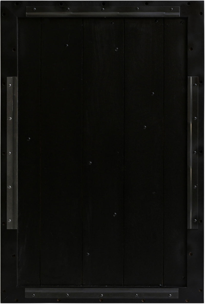 Black backing board with metal corner brackets for wall art set