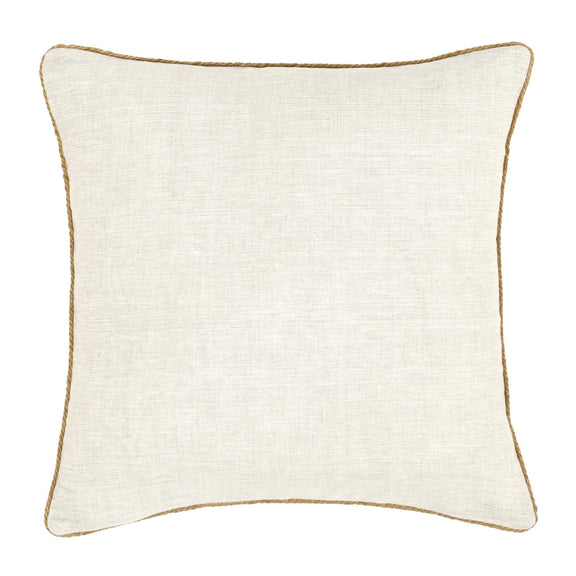 Plain decorative throw pillow cover in off-white with tan outline stitching