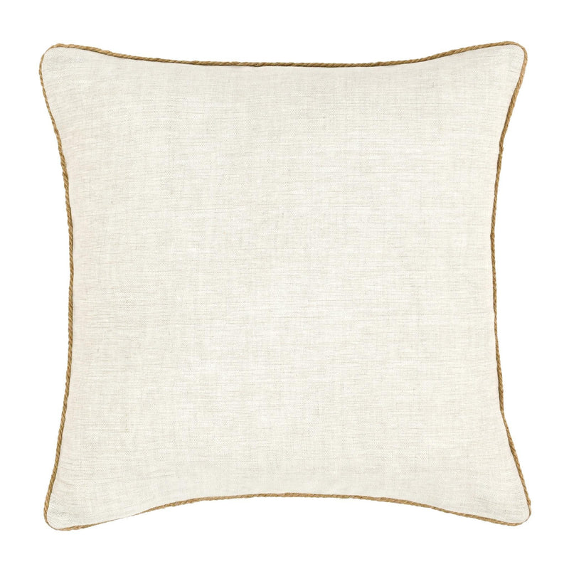 Plain decorative throw pillow cover in off-white with tan outline stitching