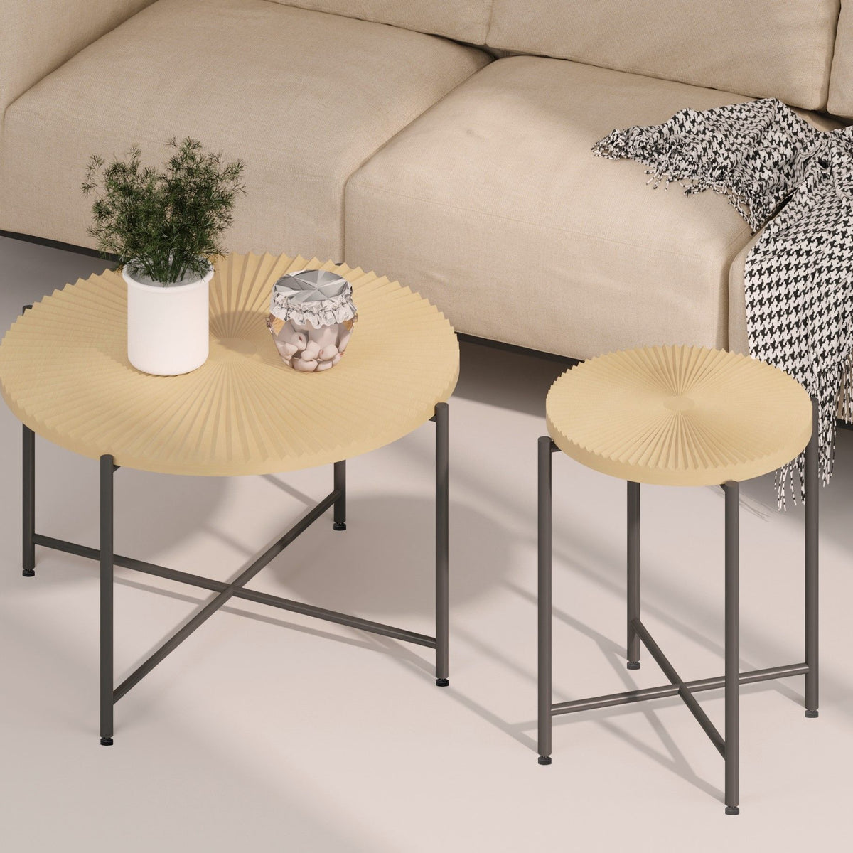 Radial - Pattern Coffee And End Table Set Waterproof Cover, Distressed Cylindrical Design (Set of 2)