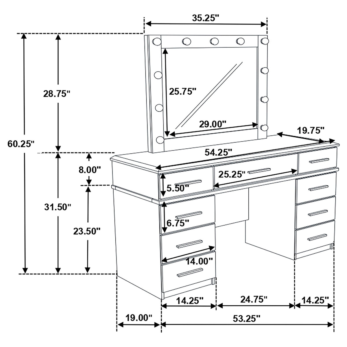 Sarah - 9 Drawer Vanity Desk With Mirror Set - White