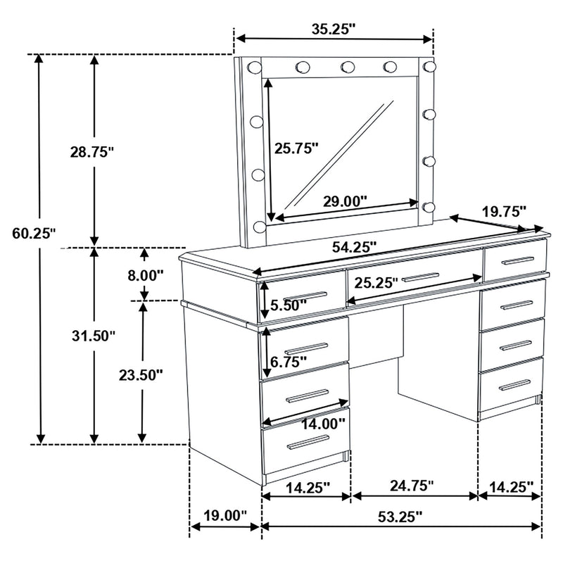 Sarah - 9 Drawer Vanity Desk With Mirror Set - White