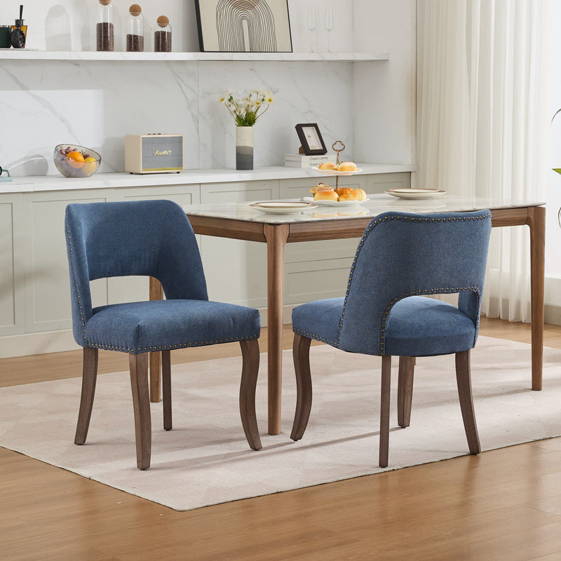 Wooden Dining Chairs Set of 2, Modern Fabric Upholstered Dining Room Chair Kitchen Chairs, Farmhouse Dinner Chair for Kitchen Dining Room, Blue