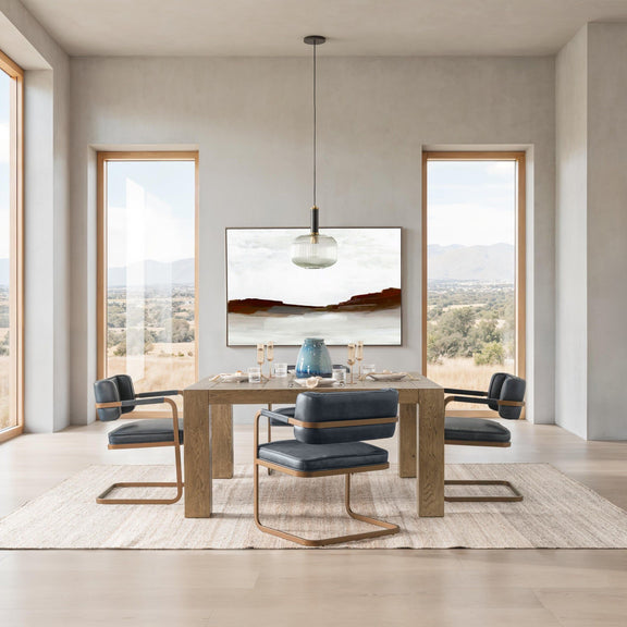 Cafe-brown square dining table with plank top and four straight legs