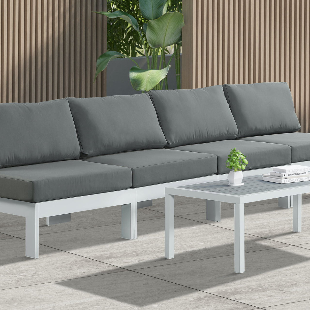 Nizuc - Outdoor Patio 4 Seat Armless Modular Sofa With White Frame