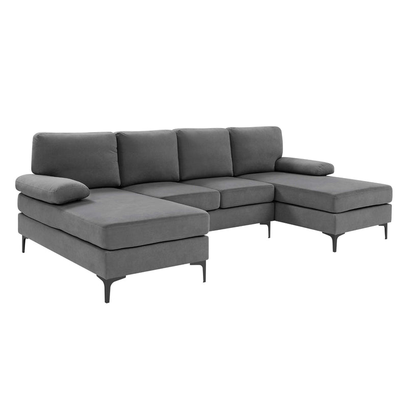 U - Shape Sectional With Legs, Pillow Top Arms - Dark Gray