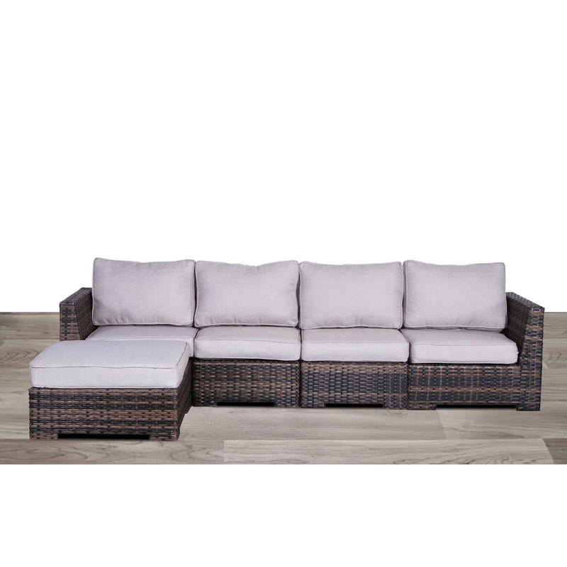 Wide Hand Patio Sectional With Cushions - Brown