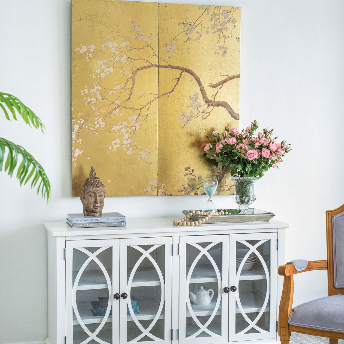 Cherry Blossom Wall Art Panels, Wall Decor For Living Room Dining Room Office Bedroom (Set of 2) - Gold