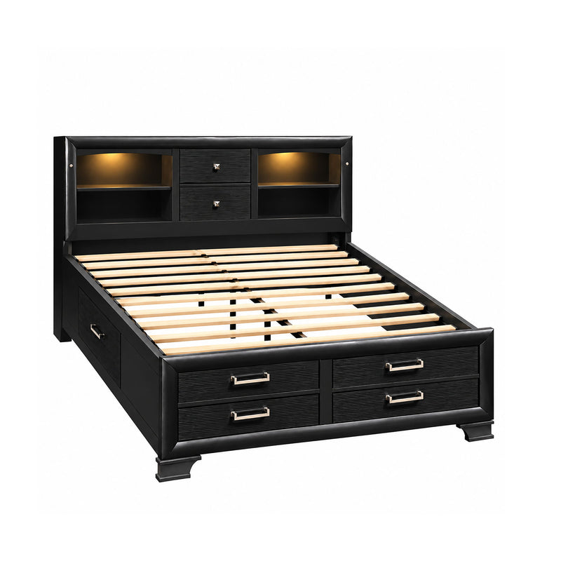 Civic - King Storage Bed With Bookcase Headboard And Built In Lighting - Gray