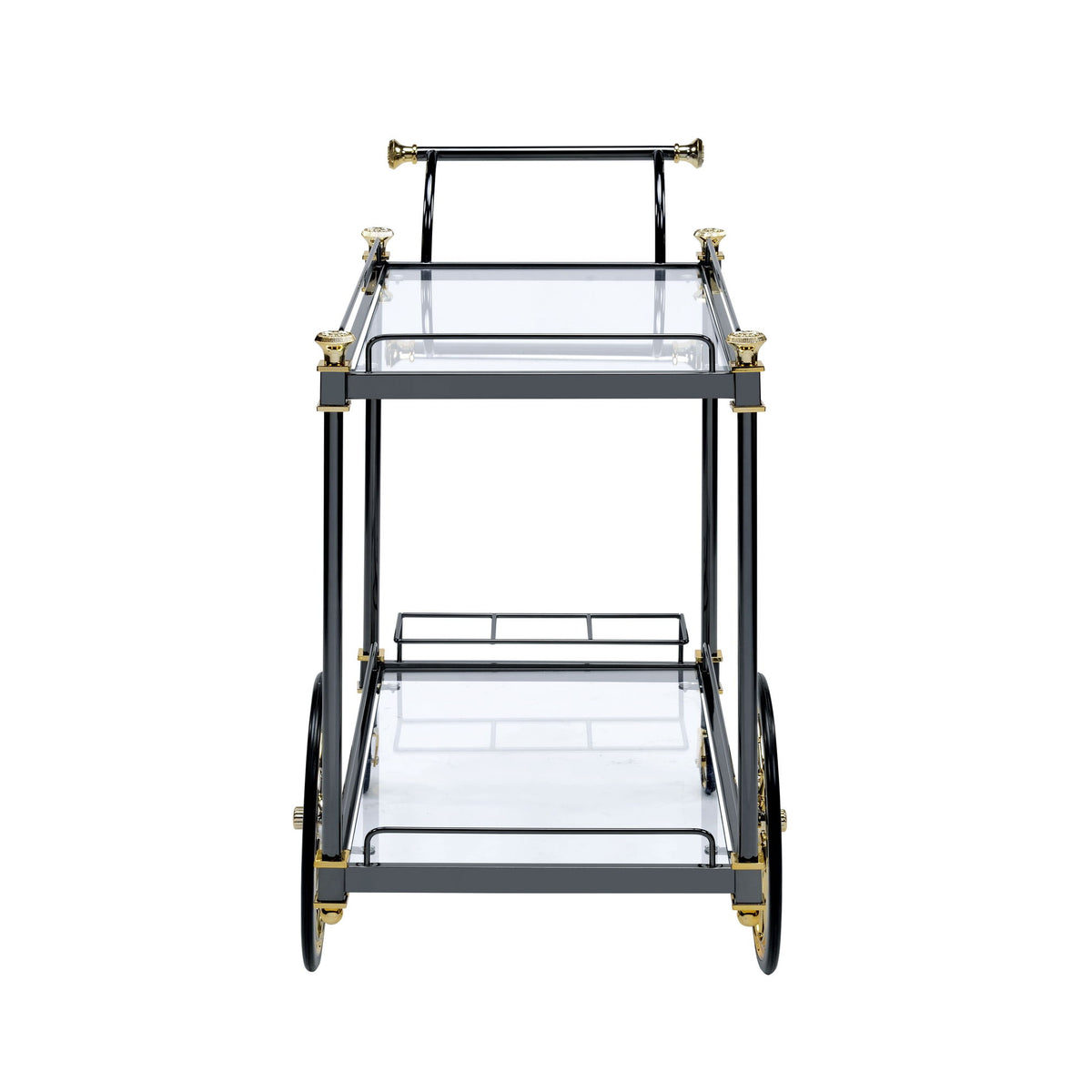 Cyrus - Clear Glass Serving Cart - Black / Gold