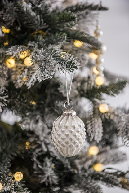 White glass hanging ball Christmas ornament with metal loop and hook