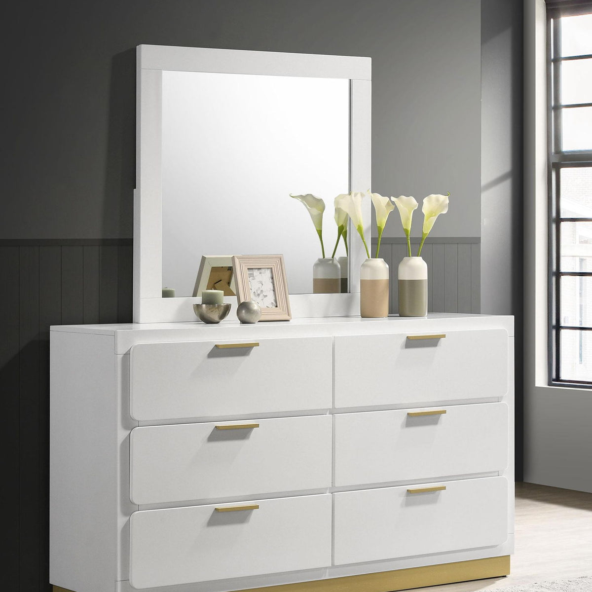 Caraway 6-drawer Dresser with Mirror White