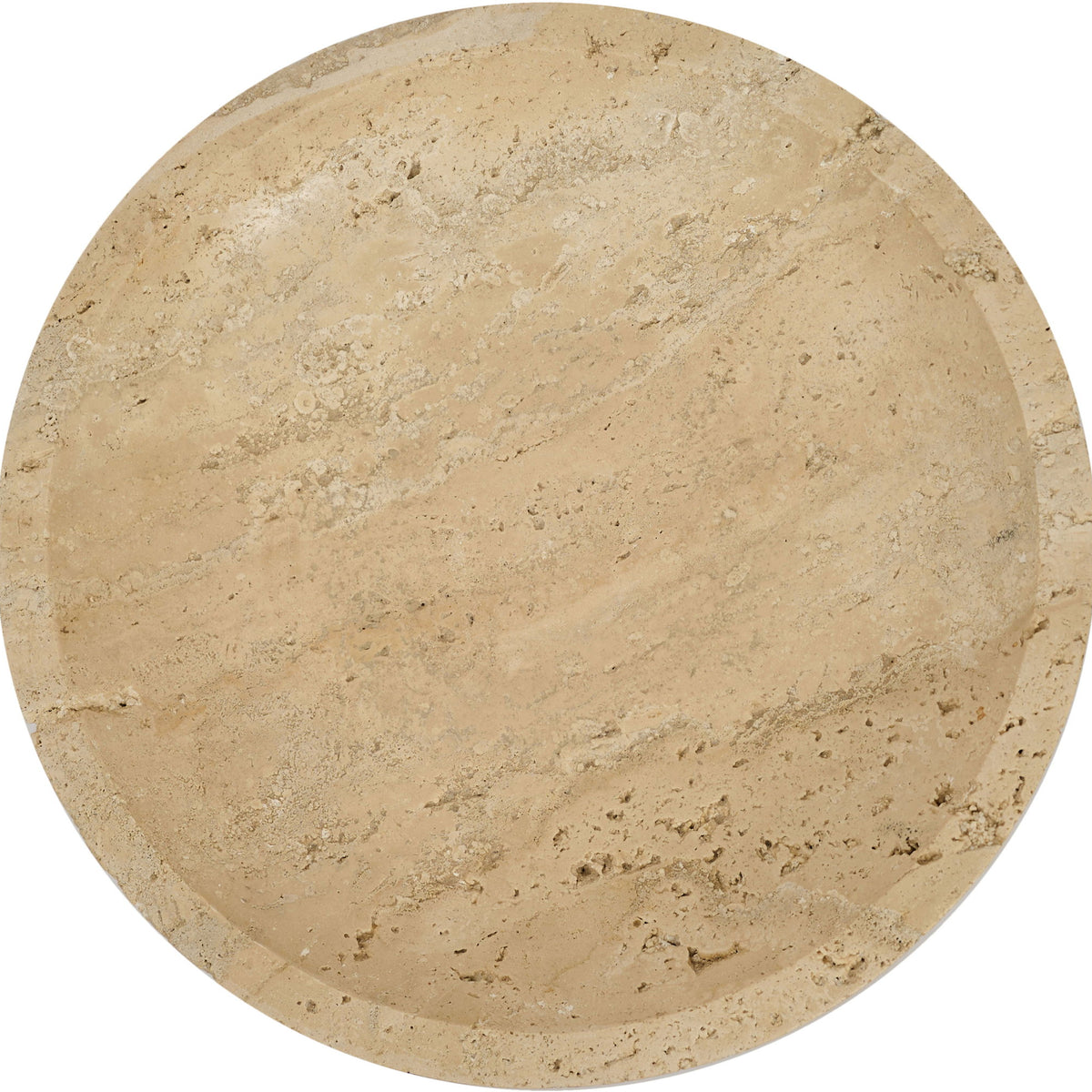 Beige travertine round bowl top with mottled natural stone pattern