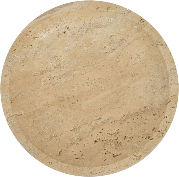 Beige travertine round bowl top with mottled natural stone pattern